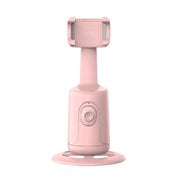 Pink AI face tracking gimbal with 360° rotation for vlogging and calls.