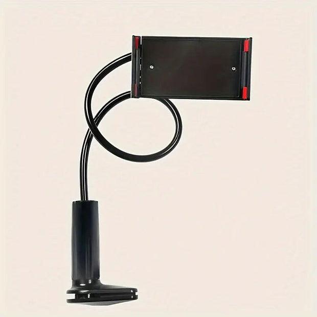 Adjustable 70cm gooseneck phone holder with 12-18cm clamp for hands-free use.