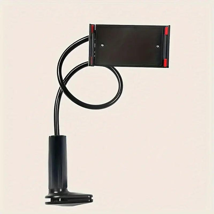 Adjustable 70cm gooseneck phone holder with 12-18cm clamp for hands-free use.