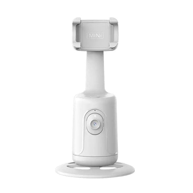 White AI face tracking gimbal with 360° rotation for vlogging and calls.