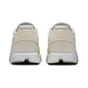 Rear view of beige On Herren Cloud 5 sneakers with breathable mesh and cushioned sole.