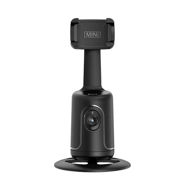 Black AI face tracking gimbal with 360° rotation, perfect for vlogging and calls.